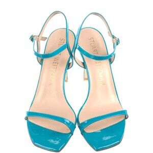 PRE-OWNED DESIGNER STUART WEITZMAN PATENT LEATHER BLUE ANLE STRAP SANDAL'S 8.5 M